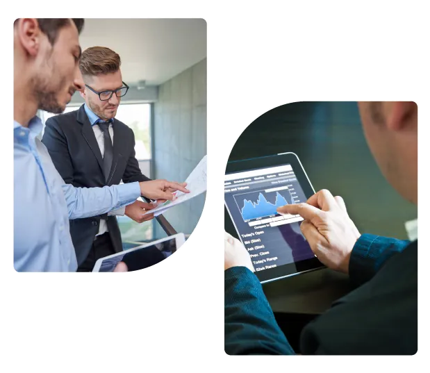 Employees Discussing about stocks and Tab showing Stocks Graph chart